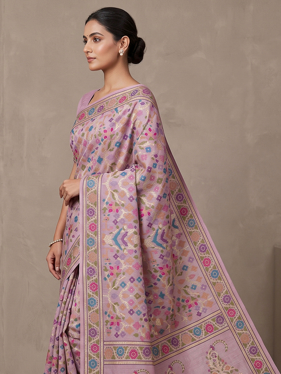 Lavender Cotton Blend Woven Saree