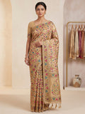 Off-White Cotton Blend Woven Saree