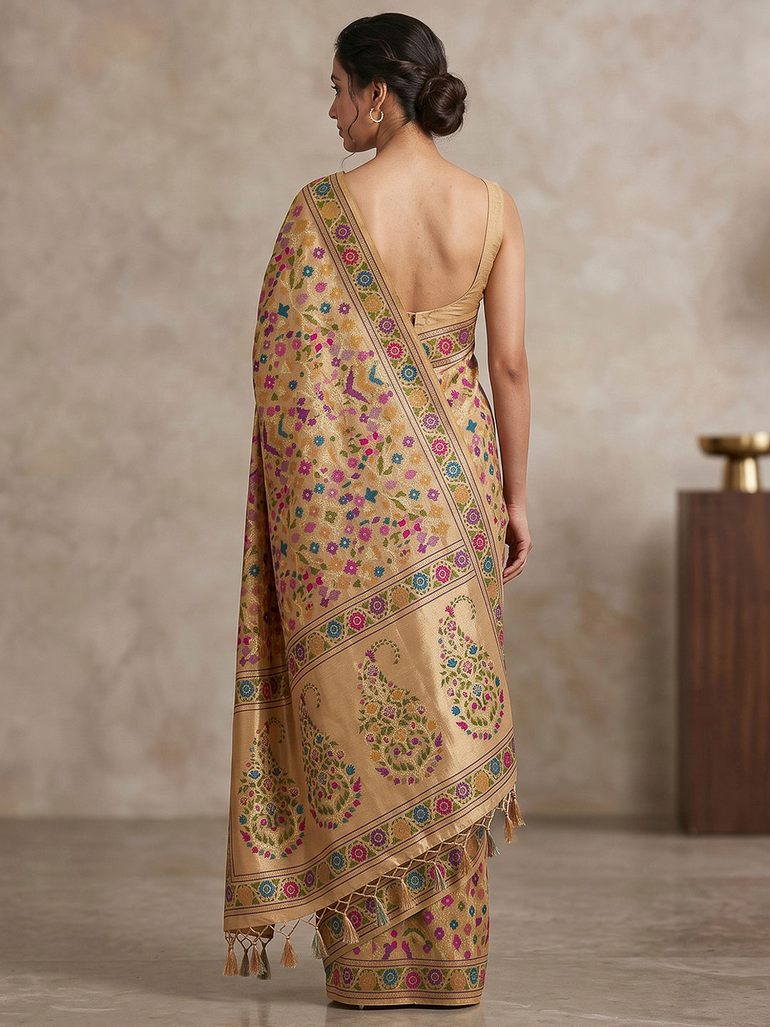 Off-White Cotton Blend Woven Saree