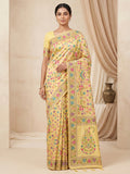 Yellow Cotton Blend Woven Saree