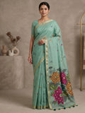 Blue Cotton Blend Woven Saree
