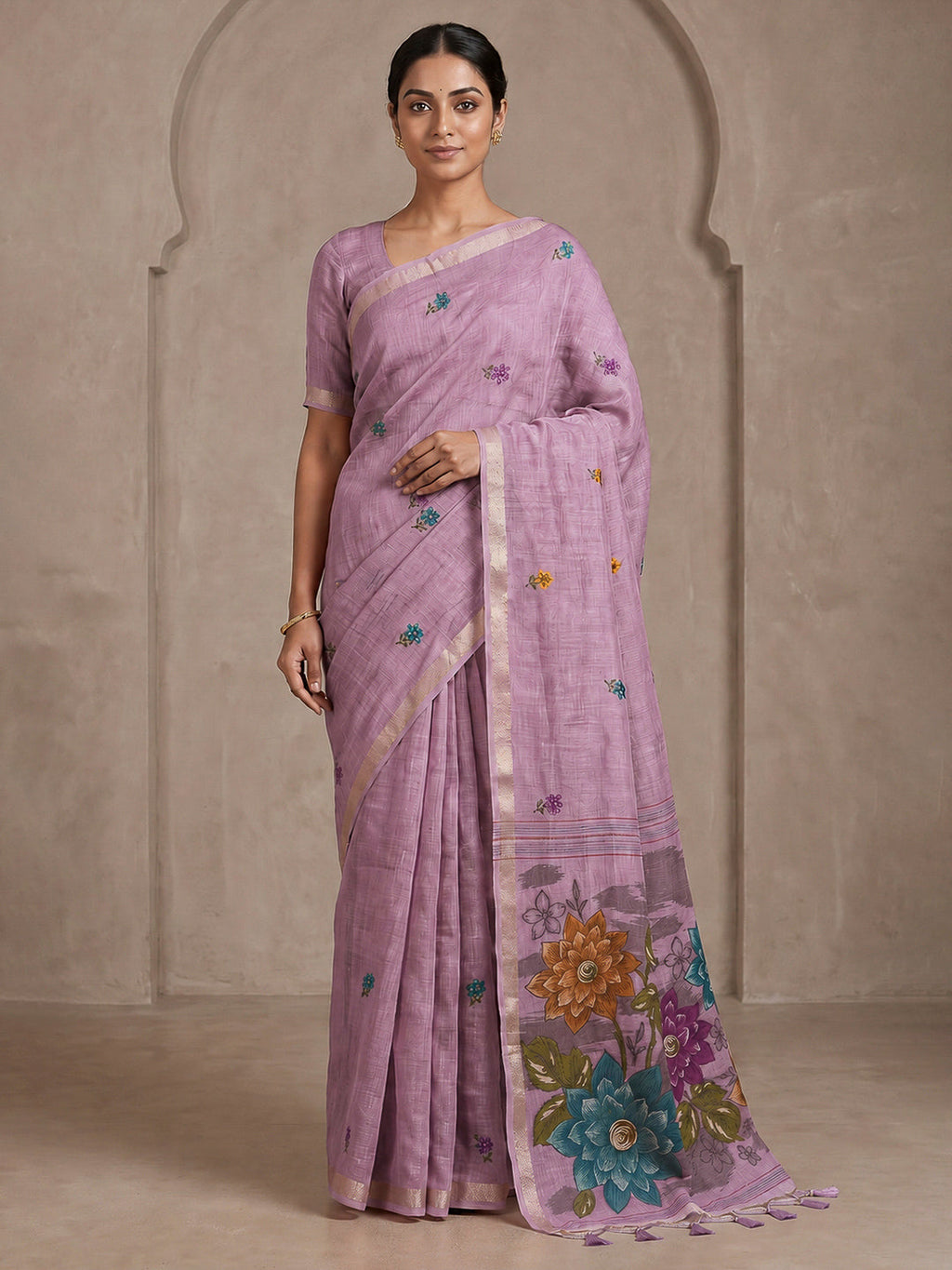 Lavender Cotton Blend Woven Saree