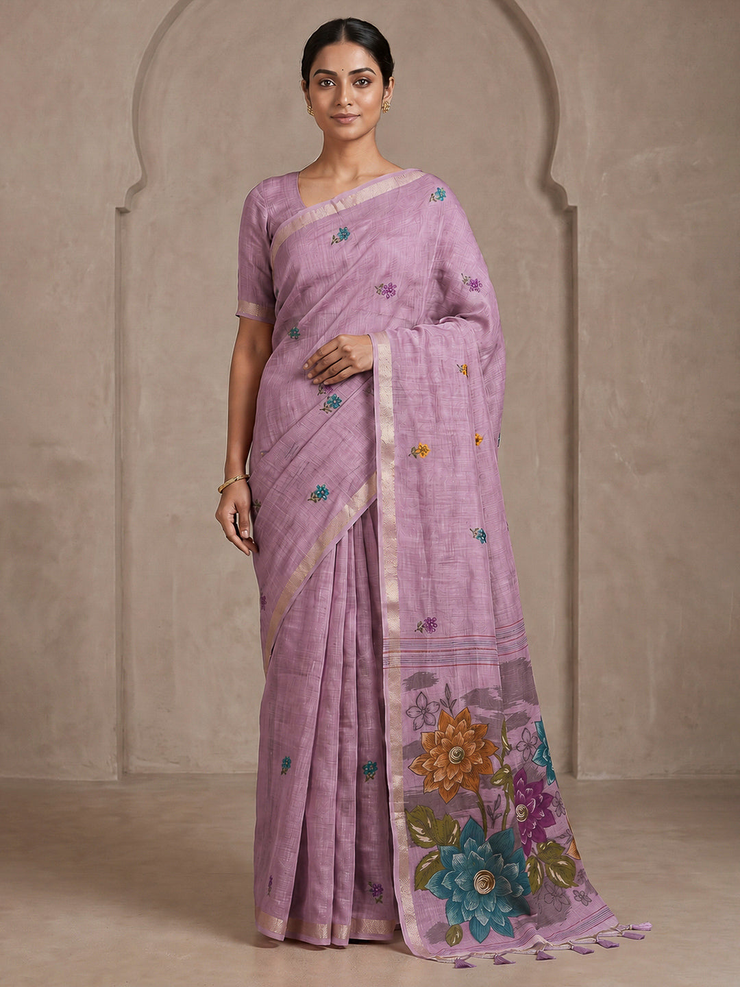 Lavender Cotton Blend Woven Saree