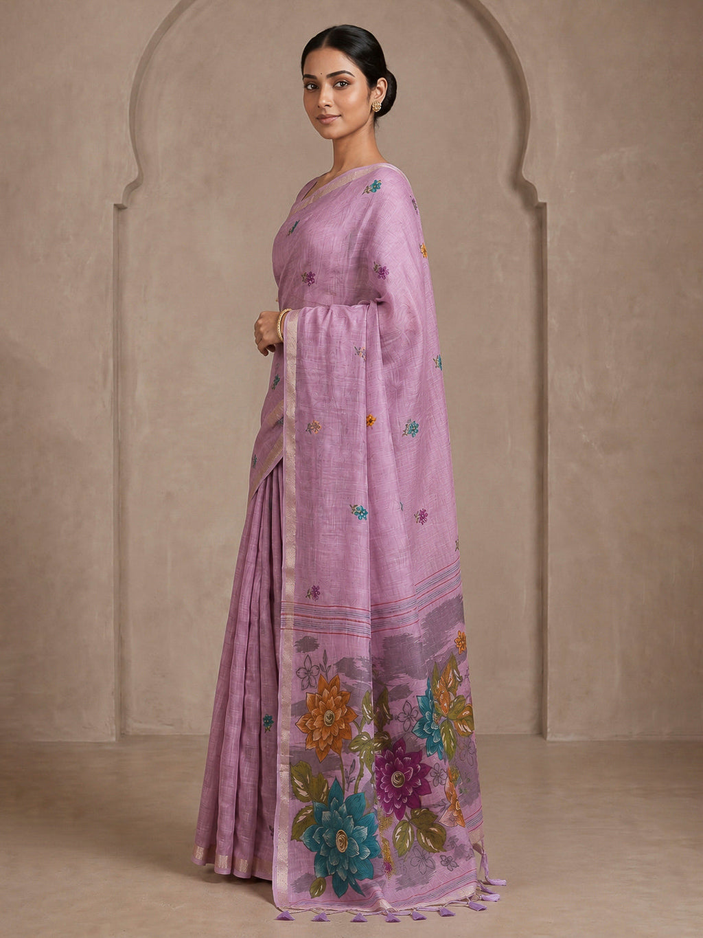 Lavender Cotton Blend Woven Saree