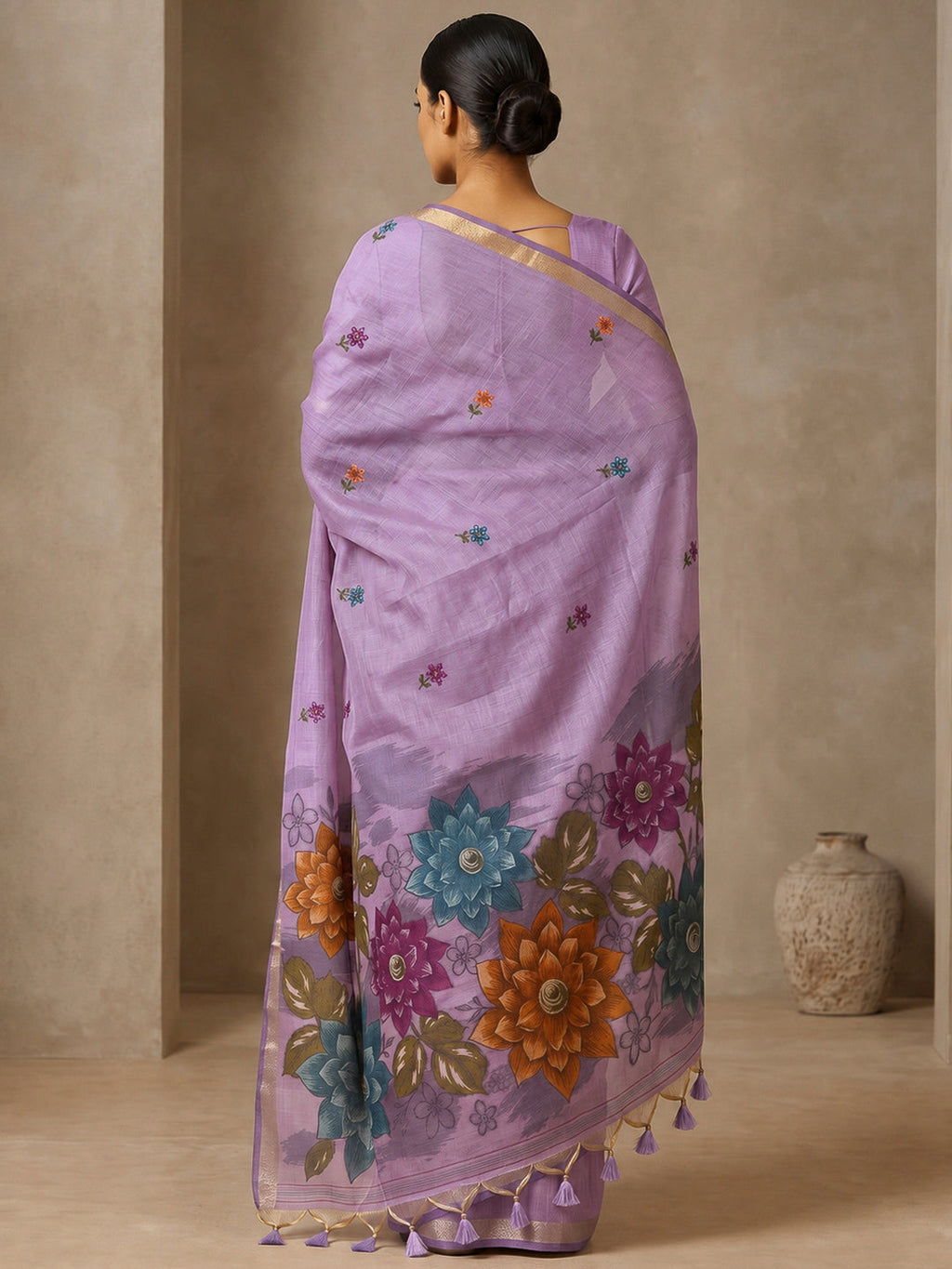 Lavender Cotton Blend Woven Saree