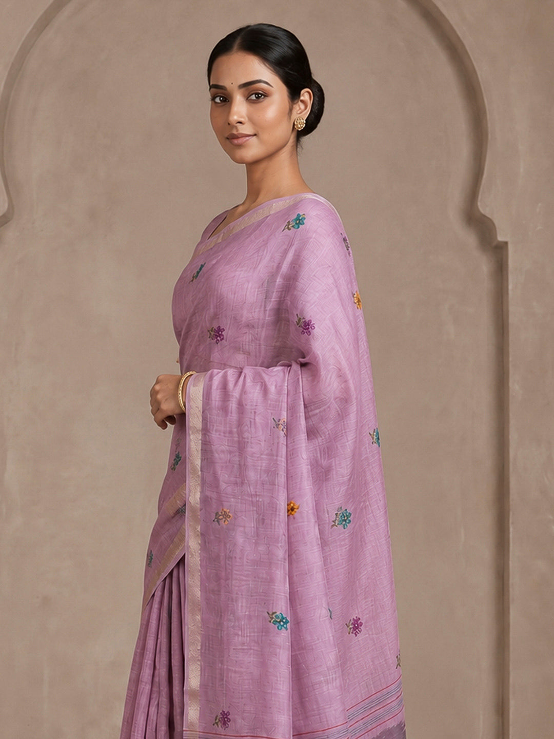 Lavender Cotton Blend Woven Saree
