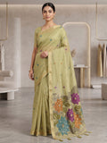 Olive-Green Cotton Blend Woven Saree