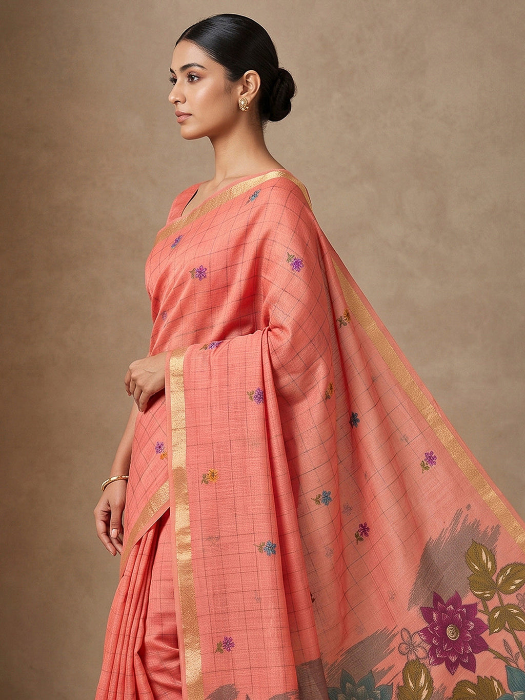 Pink Cotton Blend Woven Saree