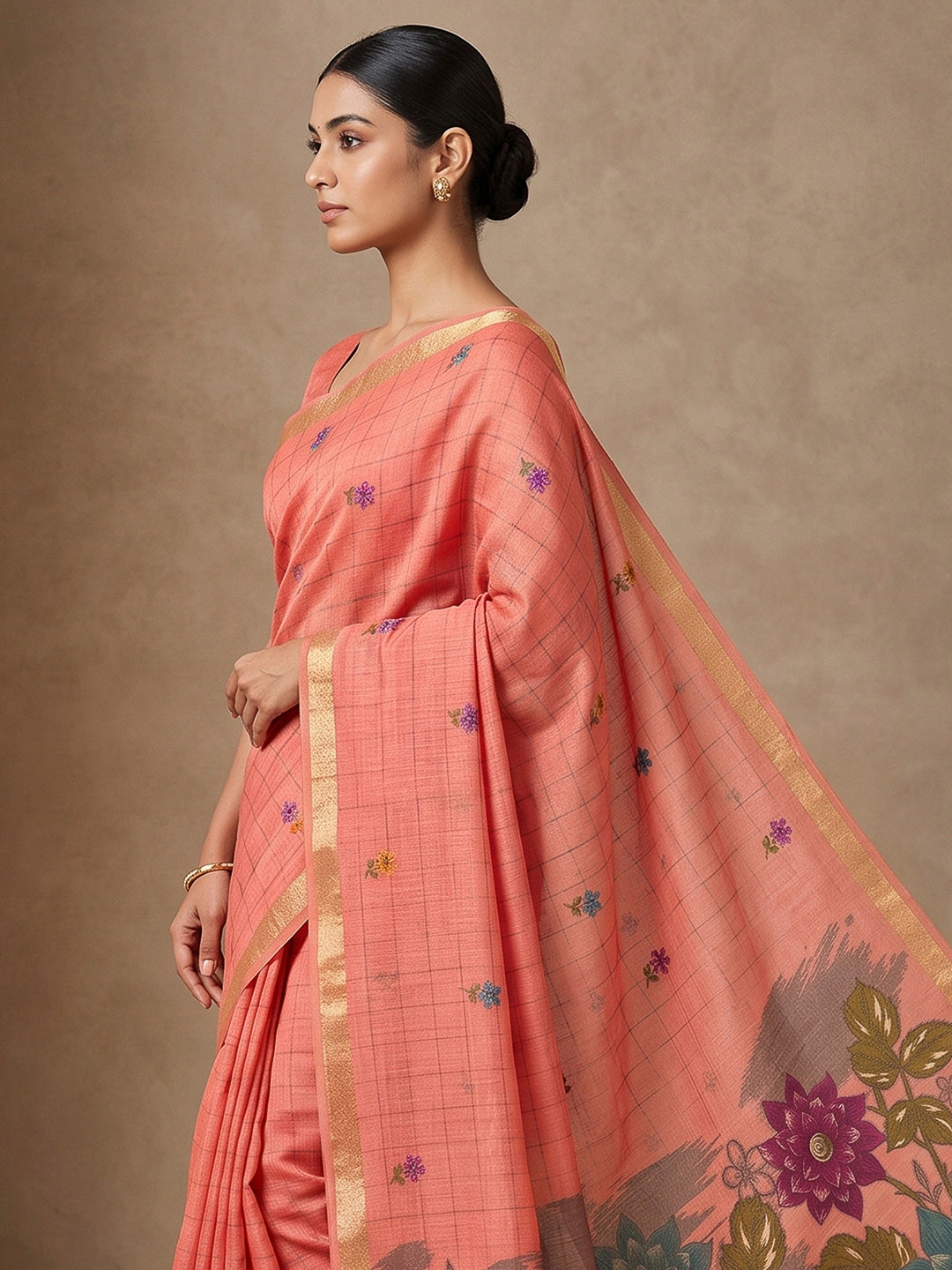 Pink Cotton Blend Woven Saree