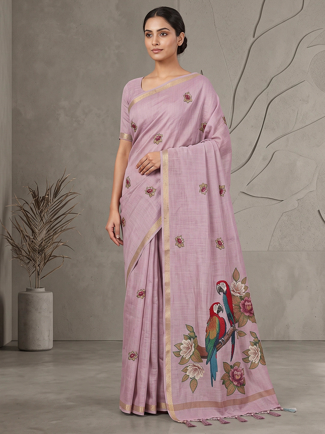Lavender Cotton Blend Woven Saree