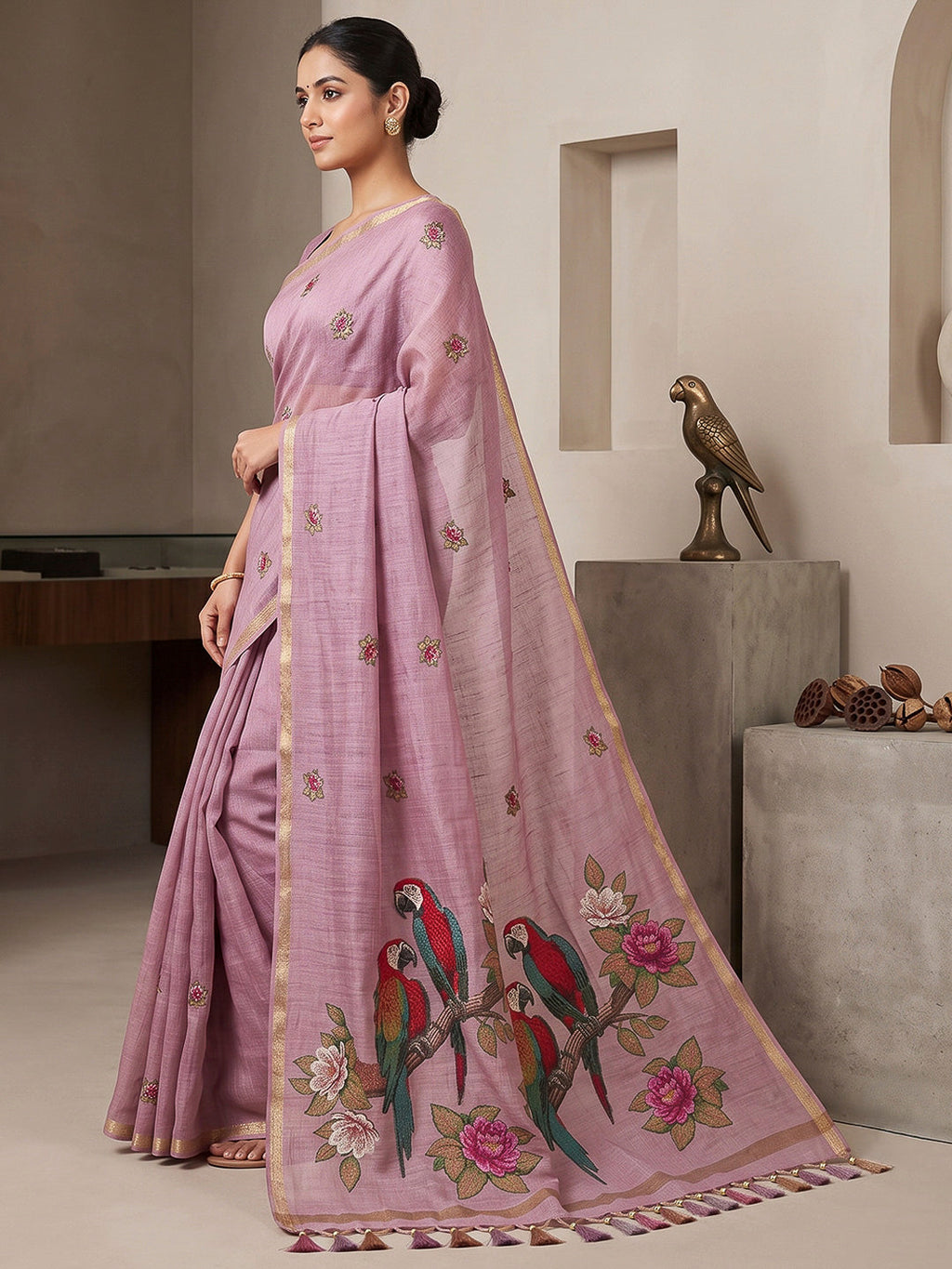 Lavender Cotton Blend Woven Saree