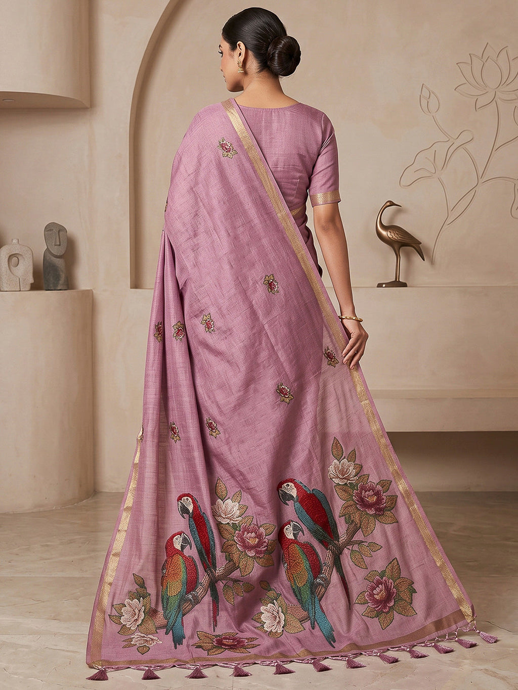 Lavender Cotton Blend Woven Saree