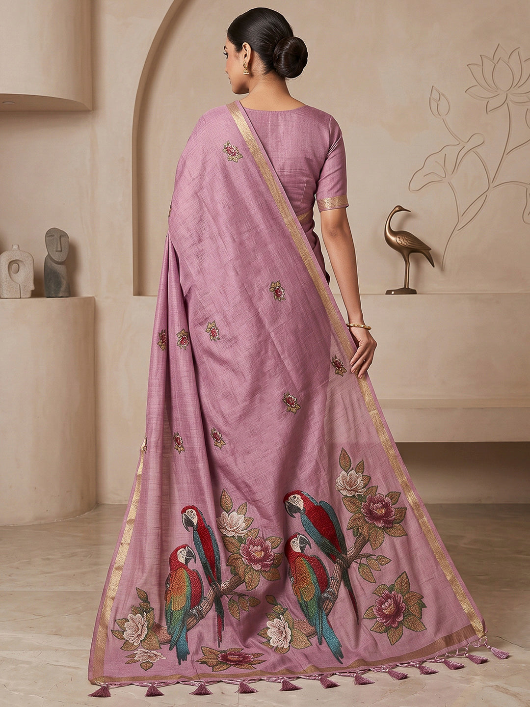 Lavender Cotton Blend Woven Saree