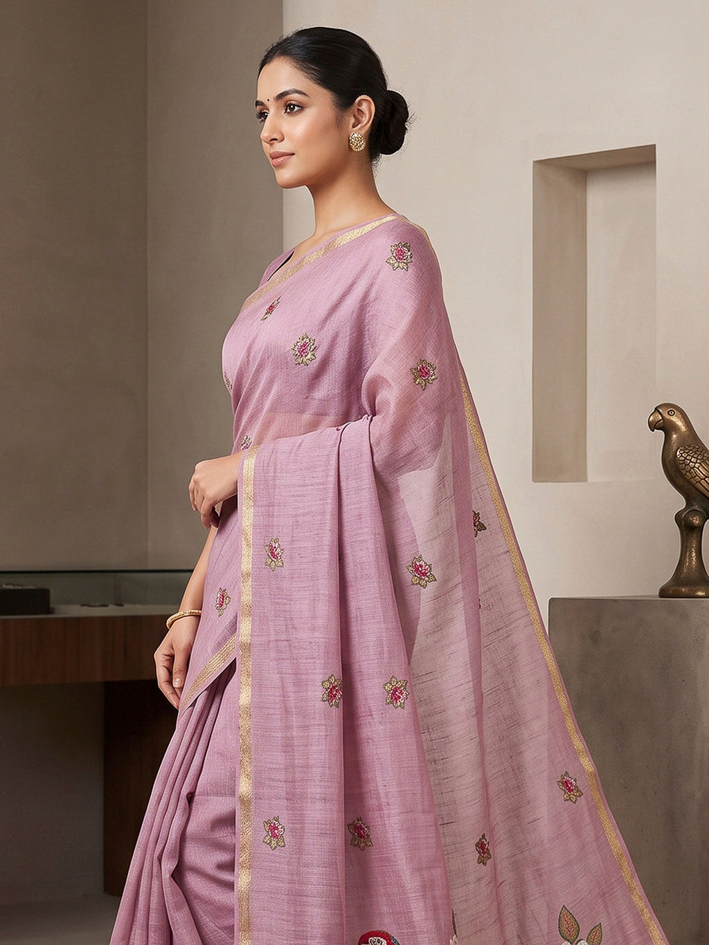 Lavender Cotton Blend Woven Saree
