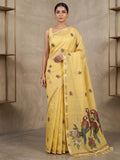 Yellow Cotton Blend Woven Saree