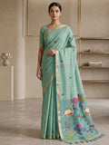Blue Cotton Blend Woven Saree