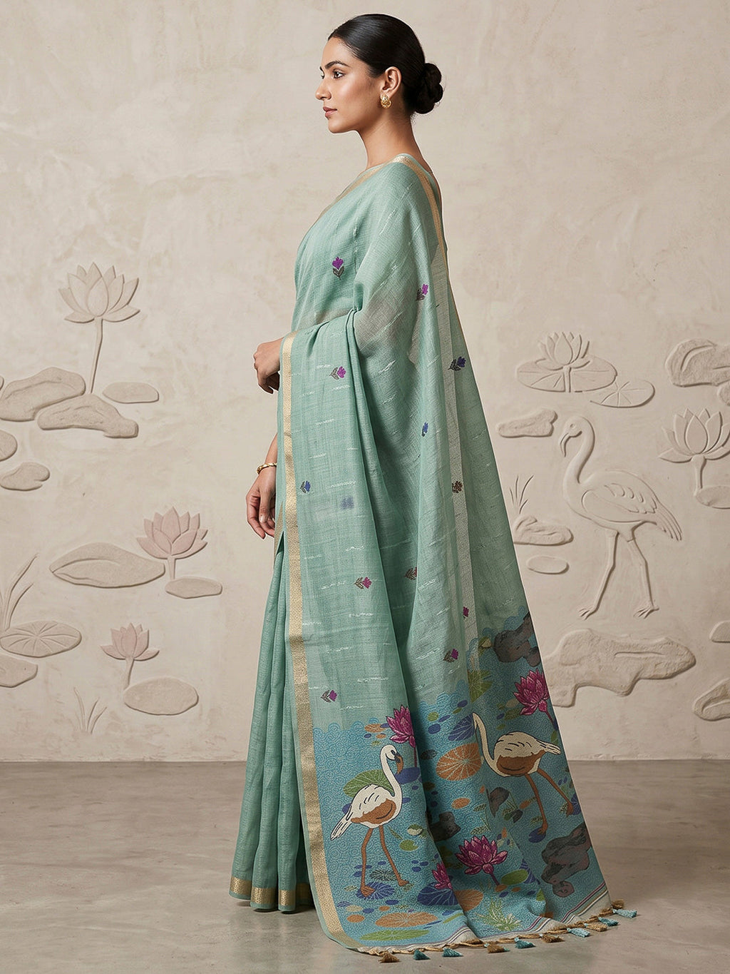 Blue Cotton Blend Woven Saree