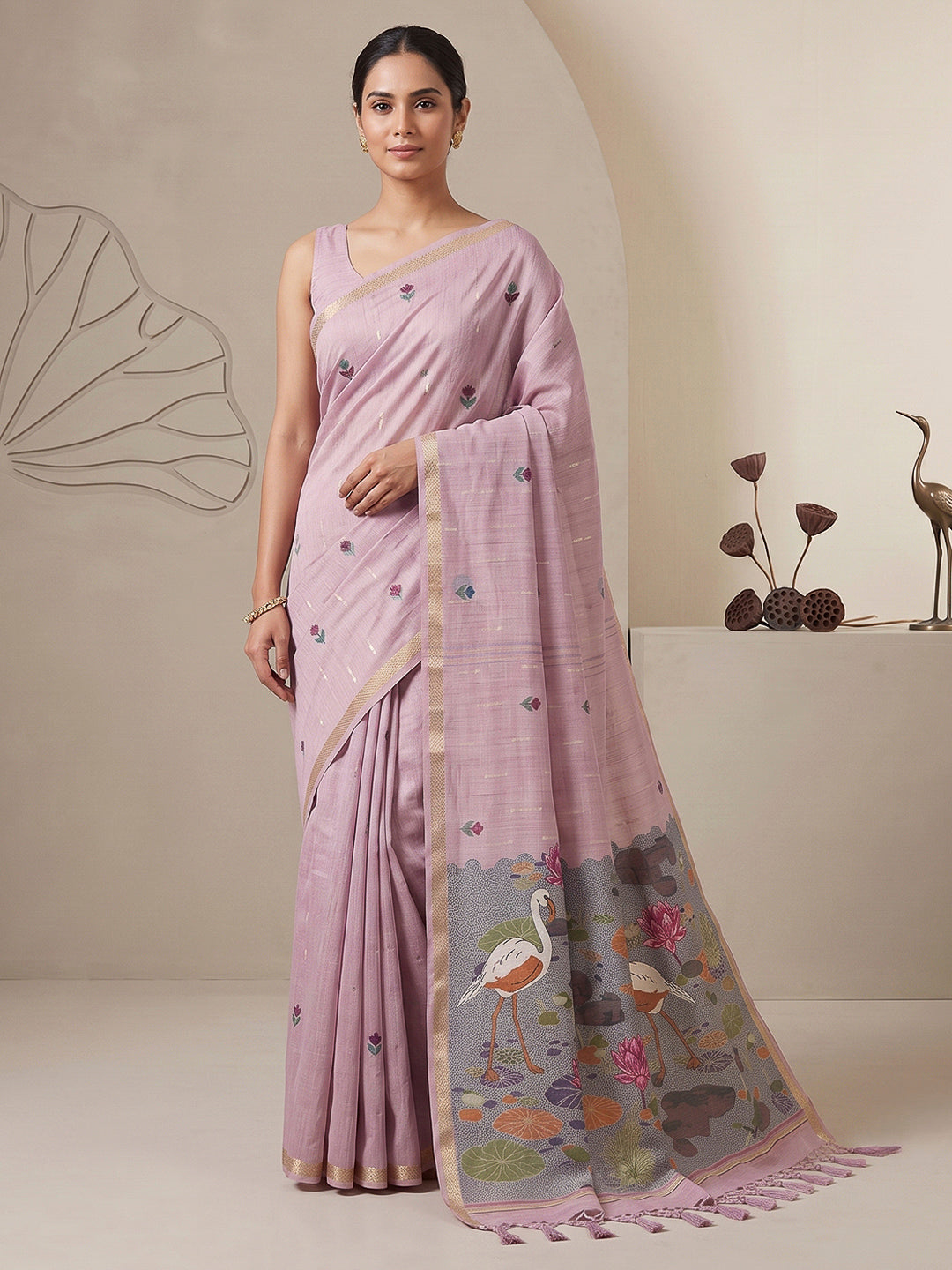 Lavender Cotton Blend Woven Saree