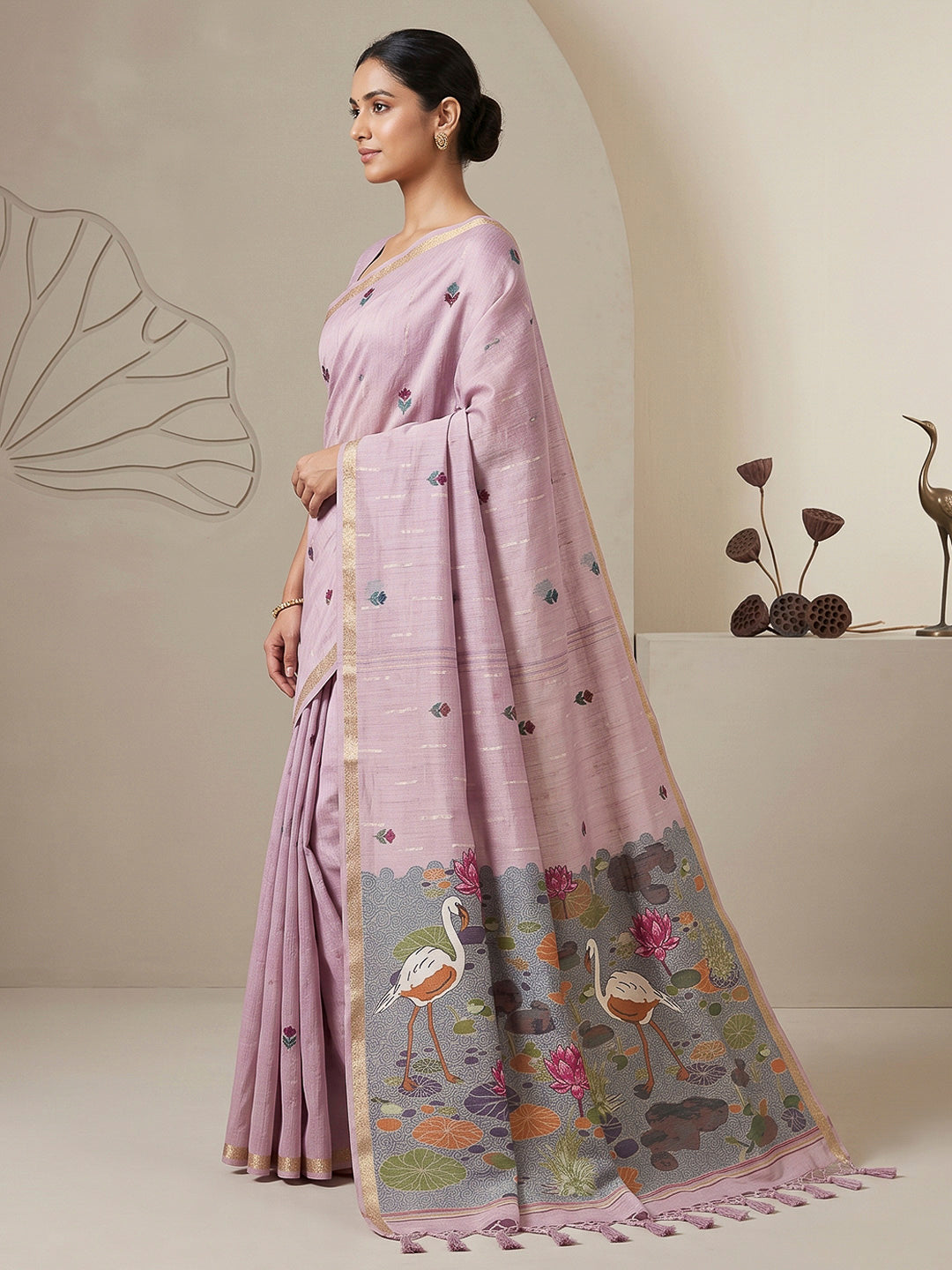 Lavender Cotton Blend Woven Saree