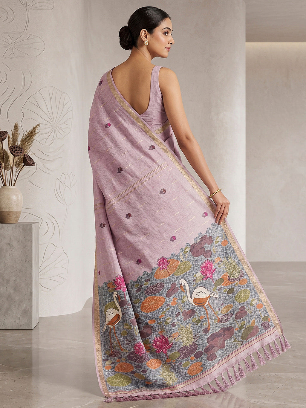 Lavender Cotton Blend Woven Saree
