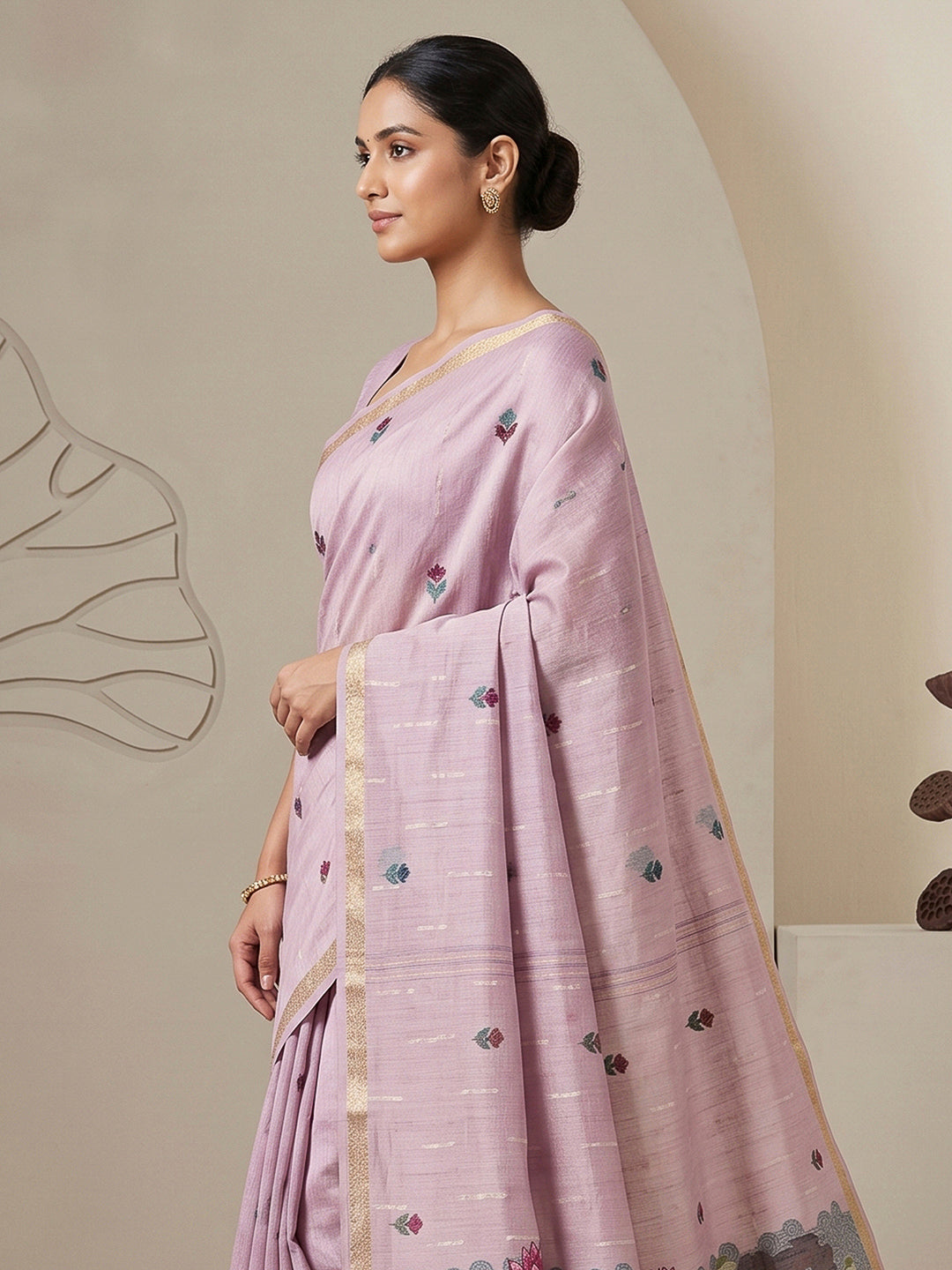 Lavender Cotton Blend Woven Saree