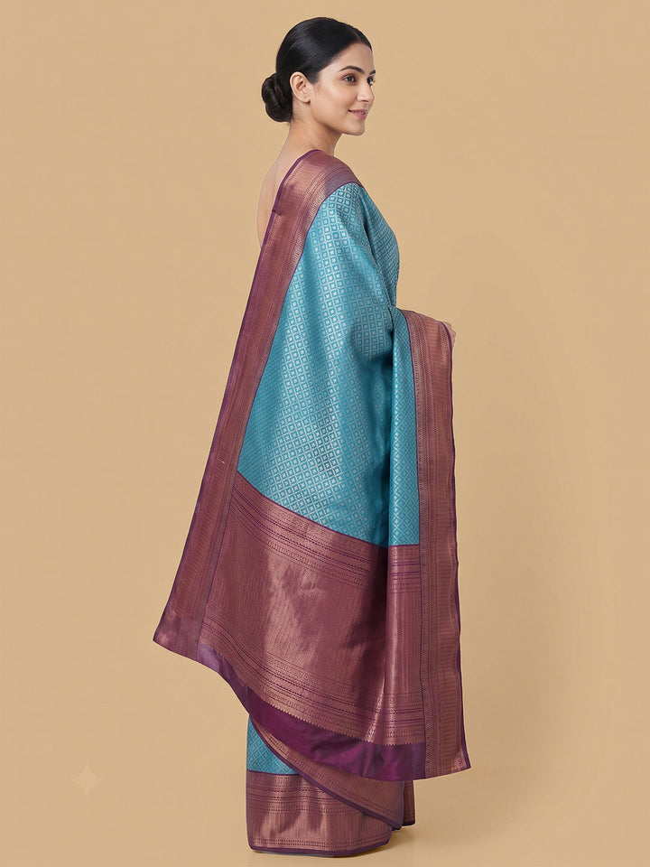 Peacock-Blue Woven Design Art Silk Saree