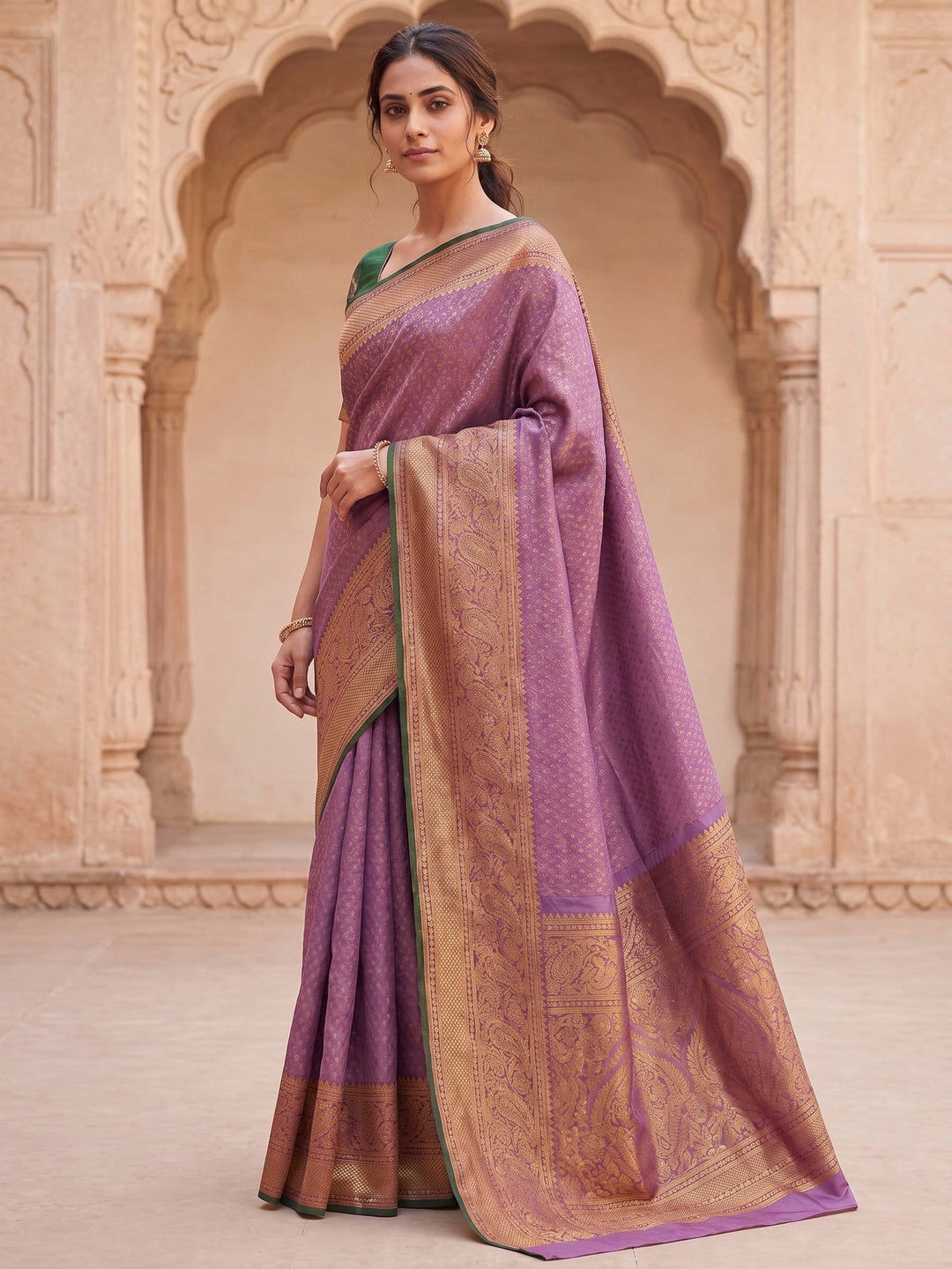 Lavender Woven Design Art Silk Kanjivaram Saree