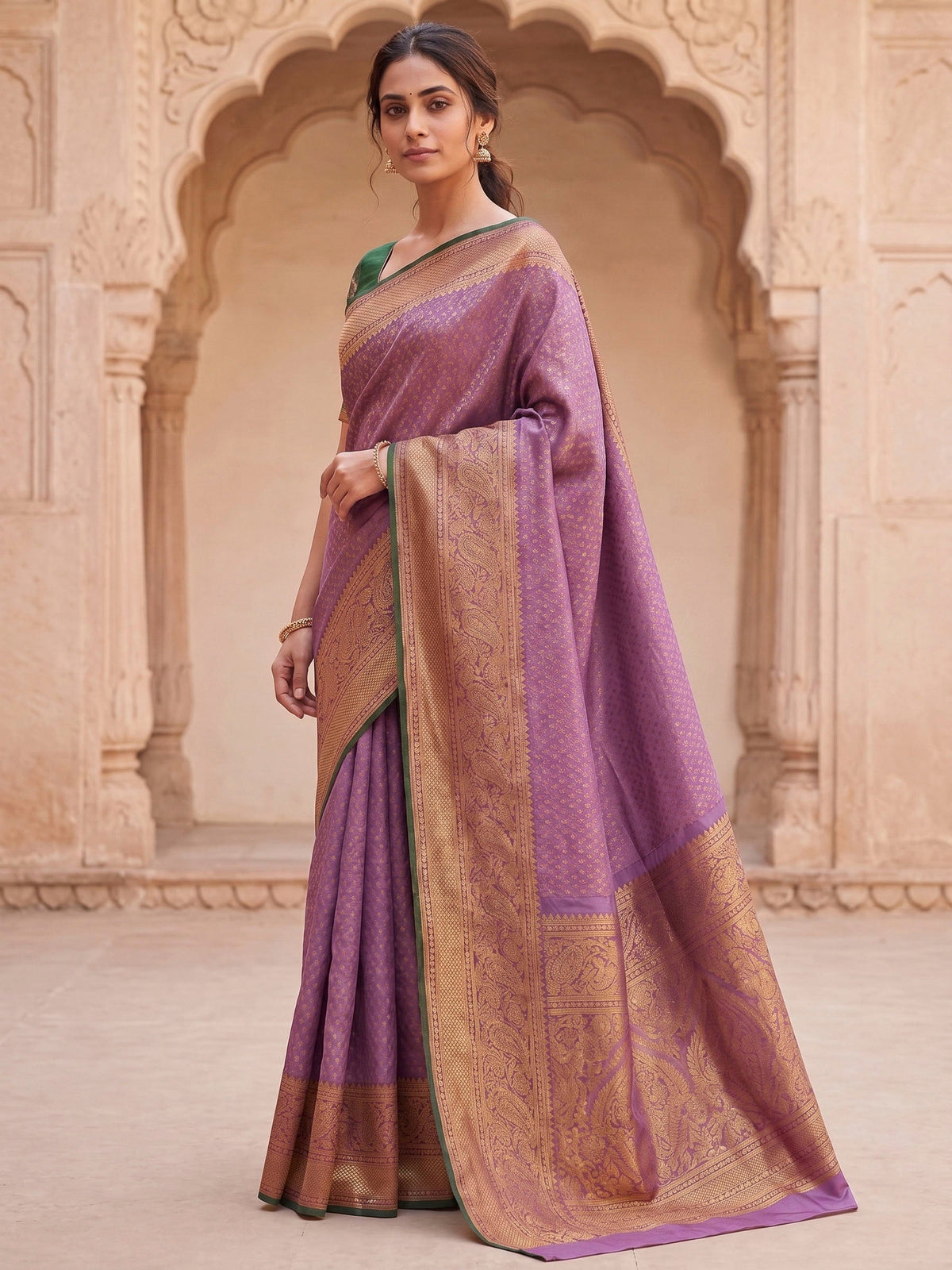 Lavender Woven Design Art Silk Kanjivaram Saree