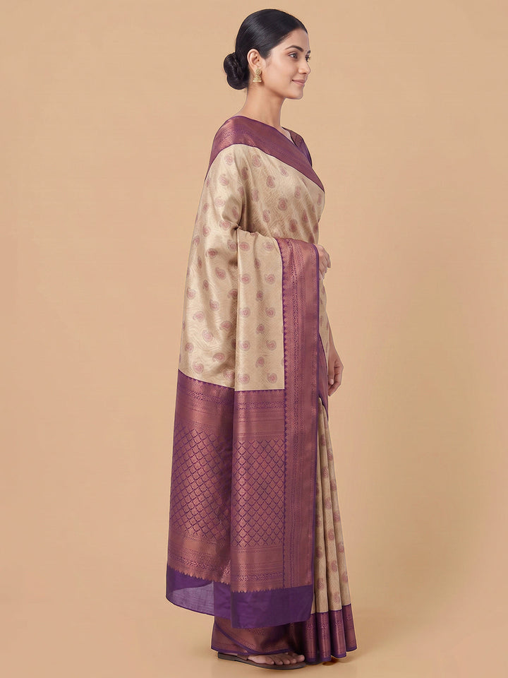 Off-White Woven Design Art Silk Saree