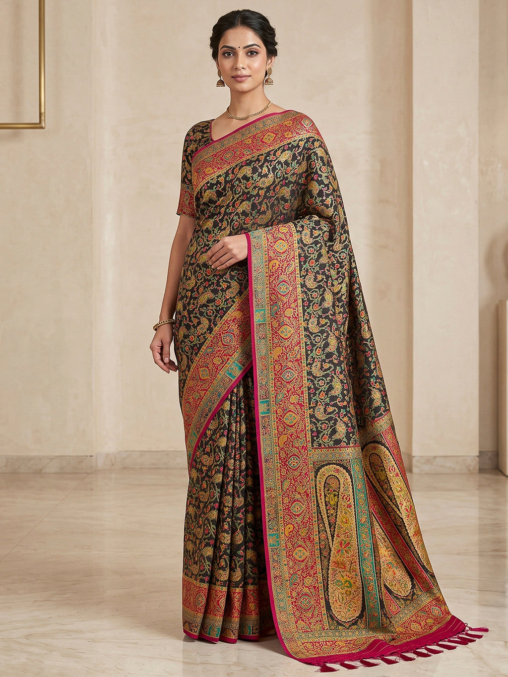 Black Art Silk Printed Saree