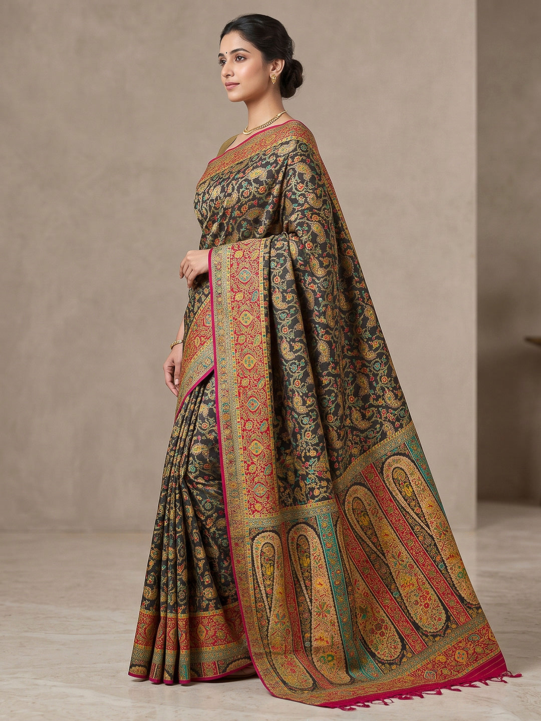Black Art Silk Printed Saree
