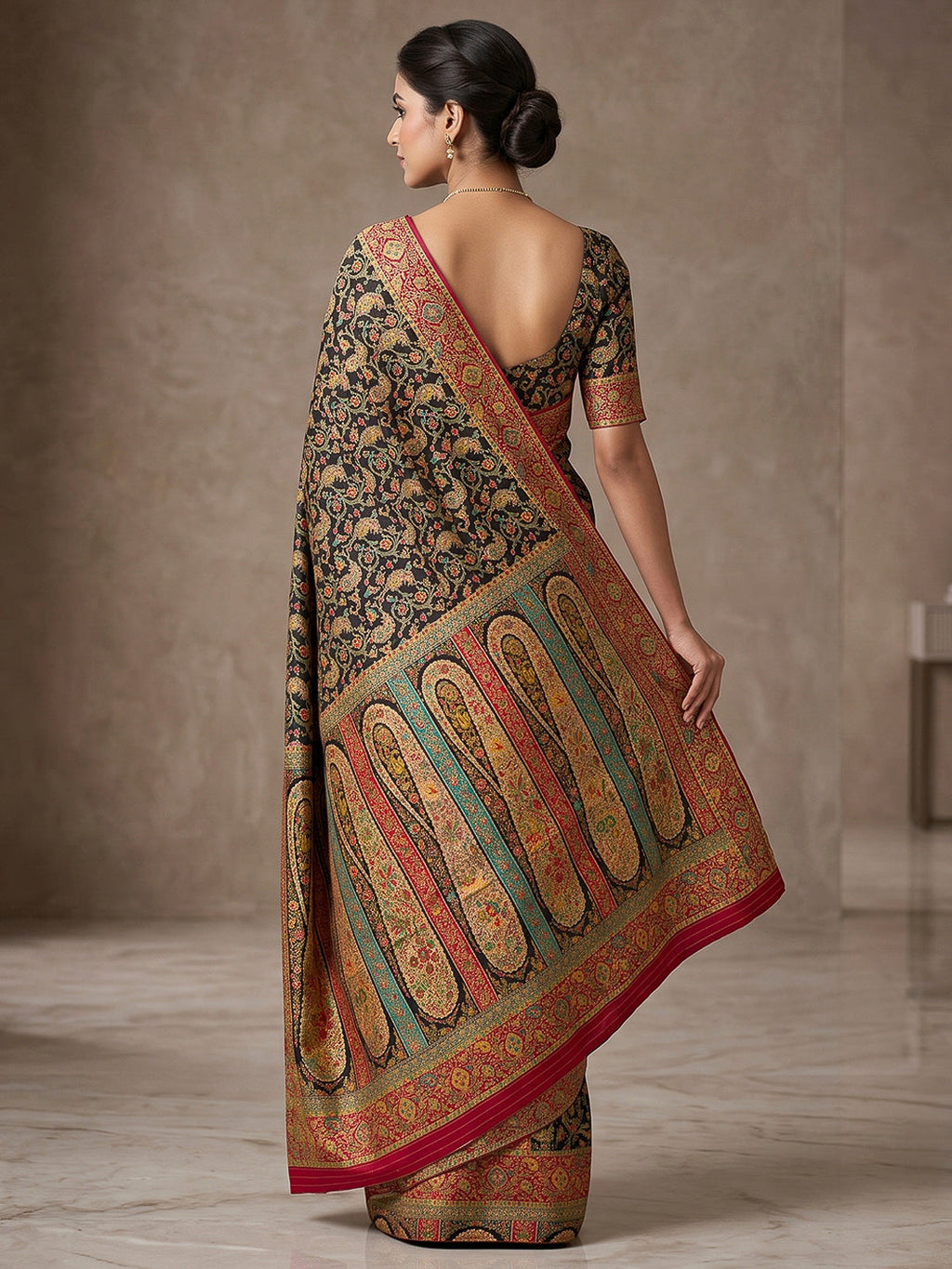 Black Art Silk Printed Saree