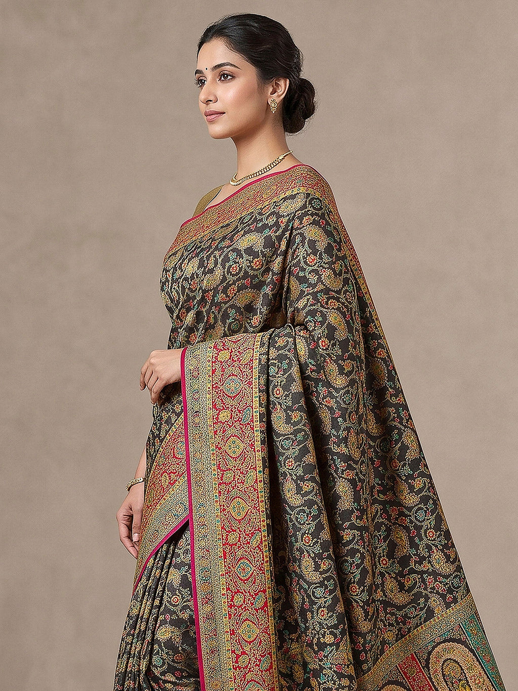 Black Art Silk Printed Saree