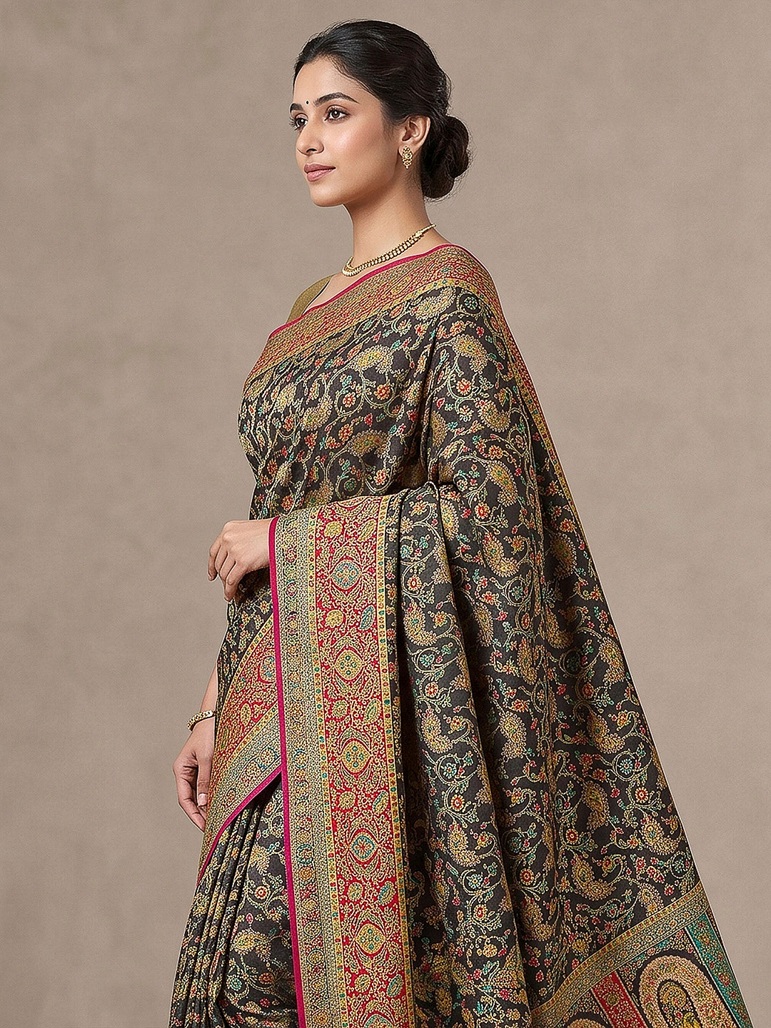 Black Art Silk Printed Saree
