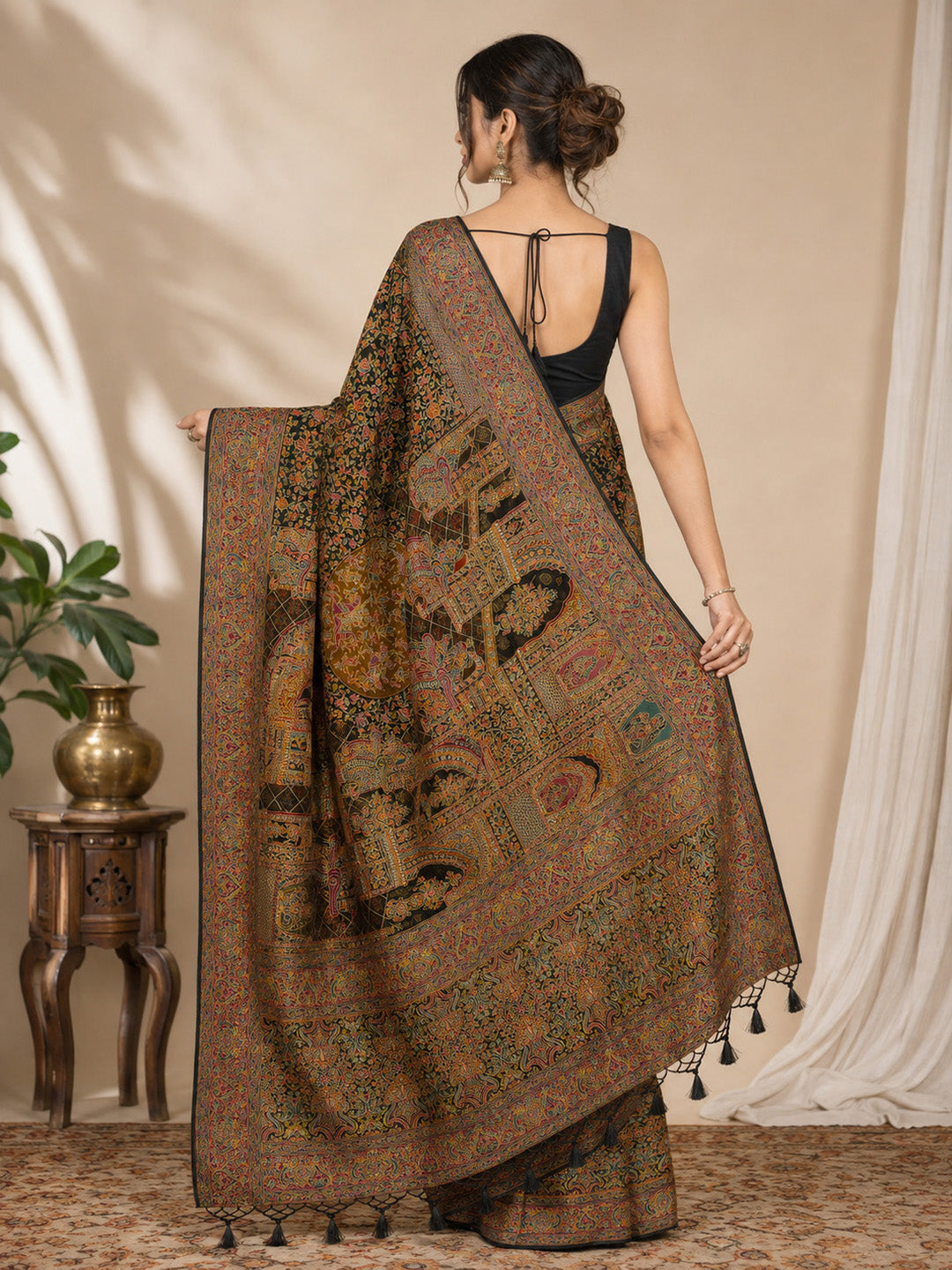 Black Printed Art Silk Saree