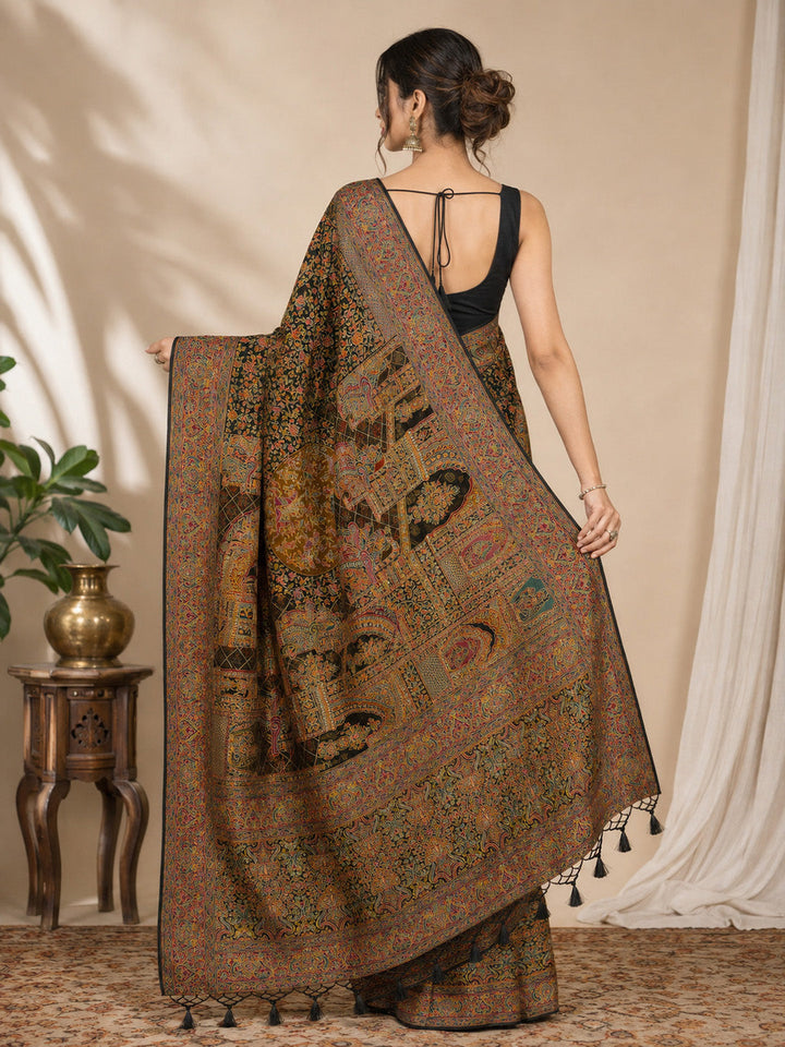 Black Printed Art Silk Saree