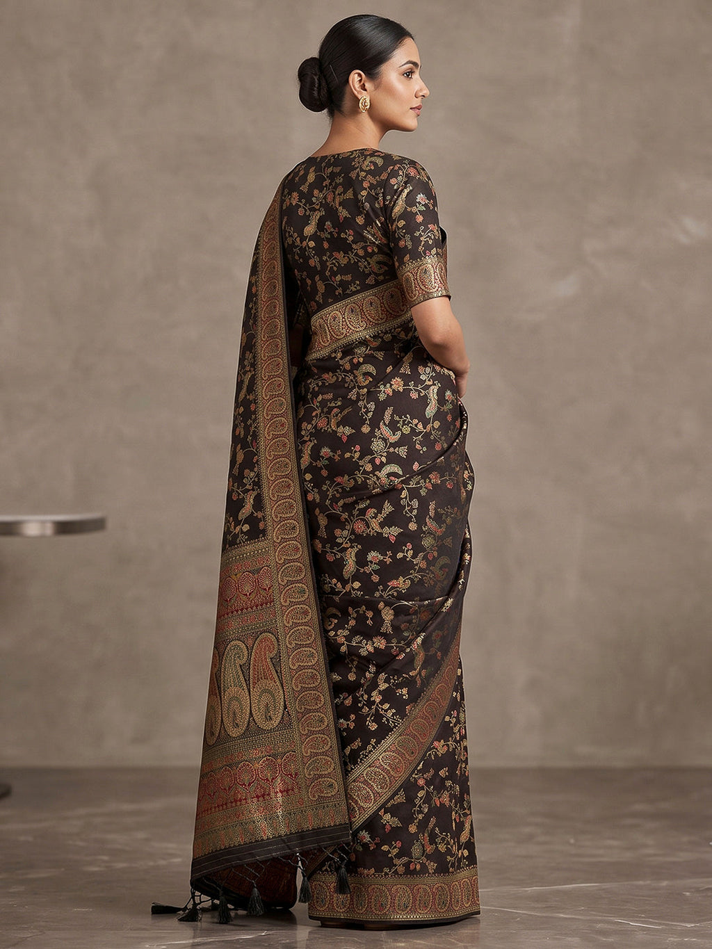 Black Art Silk Printed Saree