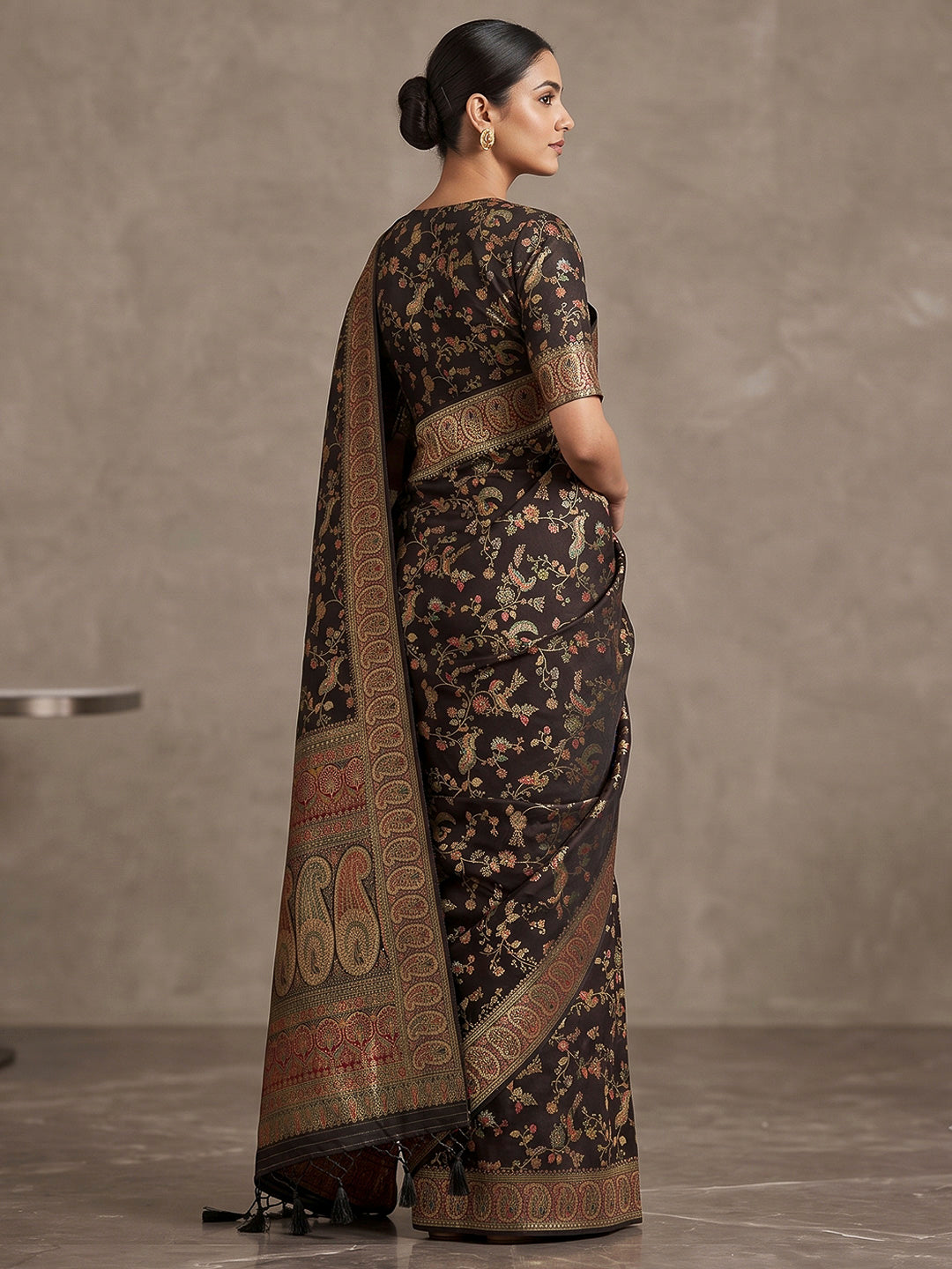 Black Art Silk Printed Saree