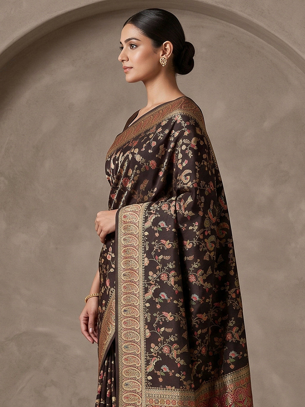 Black Art Silk Printed Saree
