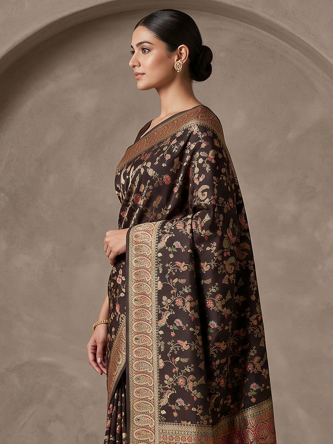 Black Art Silk Printed Saree