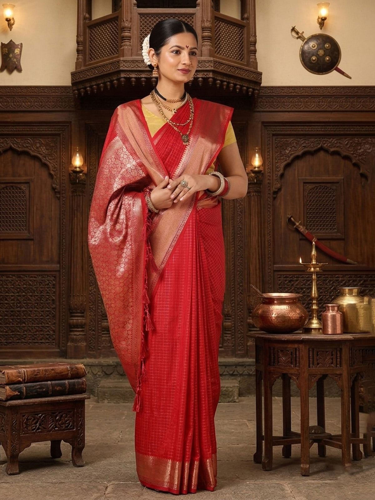 Red Woven Design Art Silk Saree