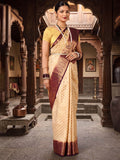 Off White Maroon Woven Design Balaton Saree