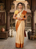 Off White Orange Woven Design Balaton Saree