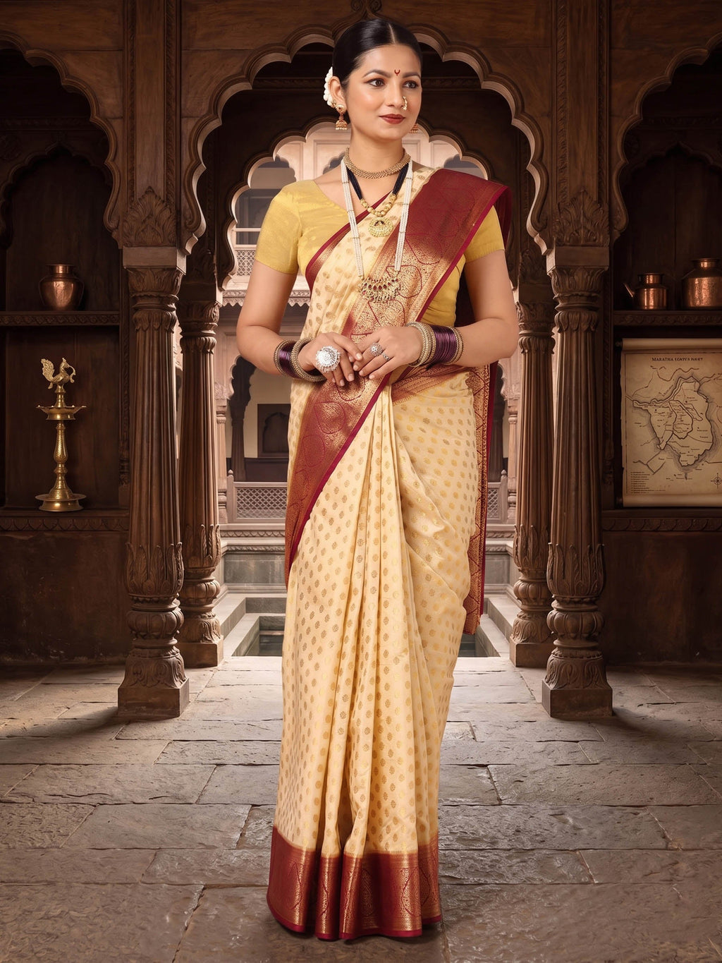 Off White Red Woven Design Balaton Saree