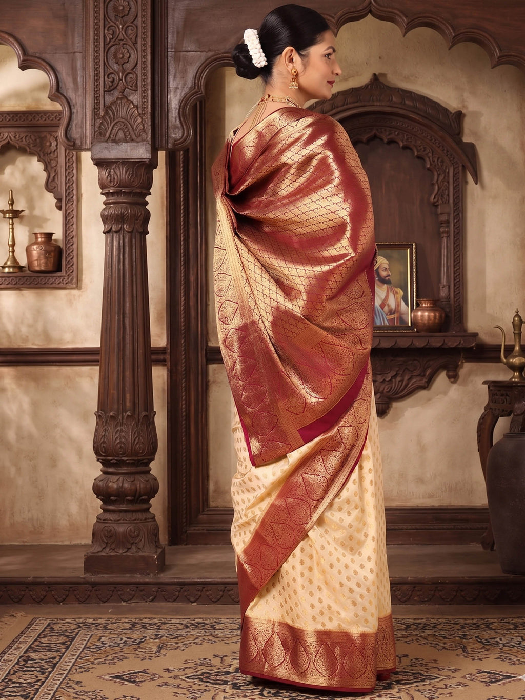 Off White Red Woven Design Balaton Saree