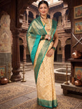 Off White Dark Blue Woven Design Balaton Saree