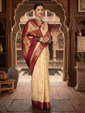 Off White Maroon Woven Design Balaton Saree