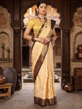 Off White Navy Woven Design Balaton Saree