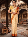 Off White Orange Woven Design Balaton Saree