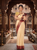 Off White Maroon Woven Design Balaton Saree